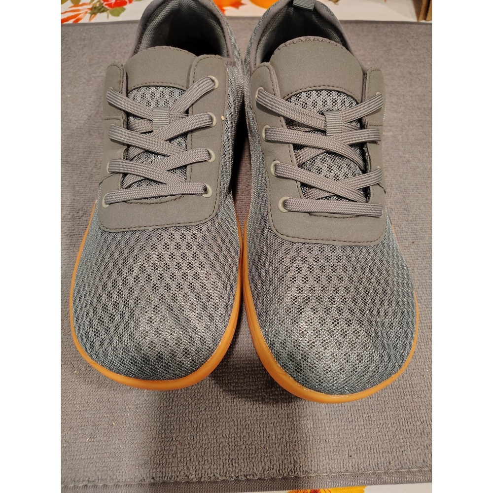 Mens Grey Barefoot Shoes Minimalist Mesh Sneakers Wide Toe Box Orange Sole